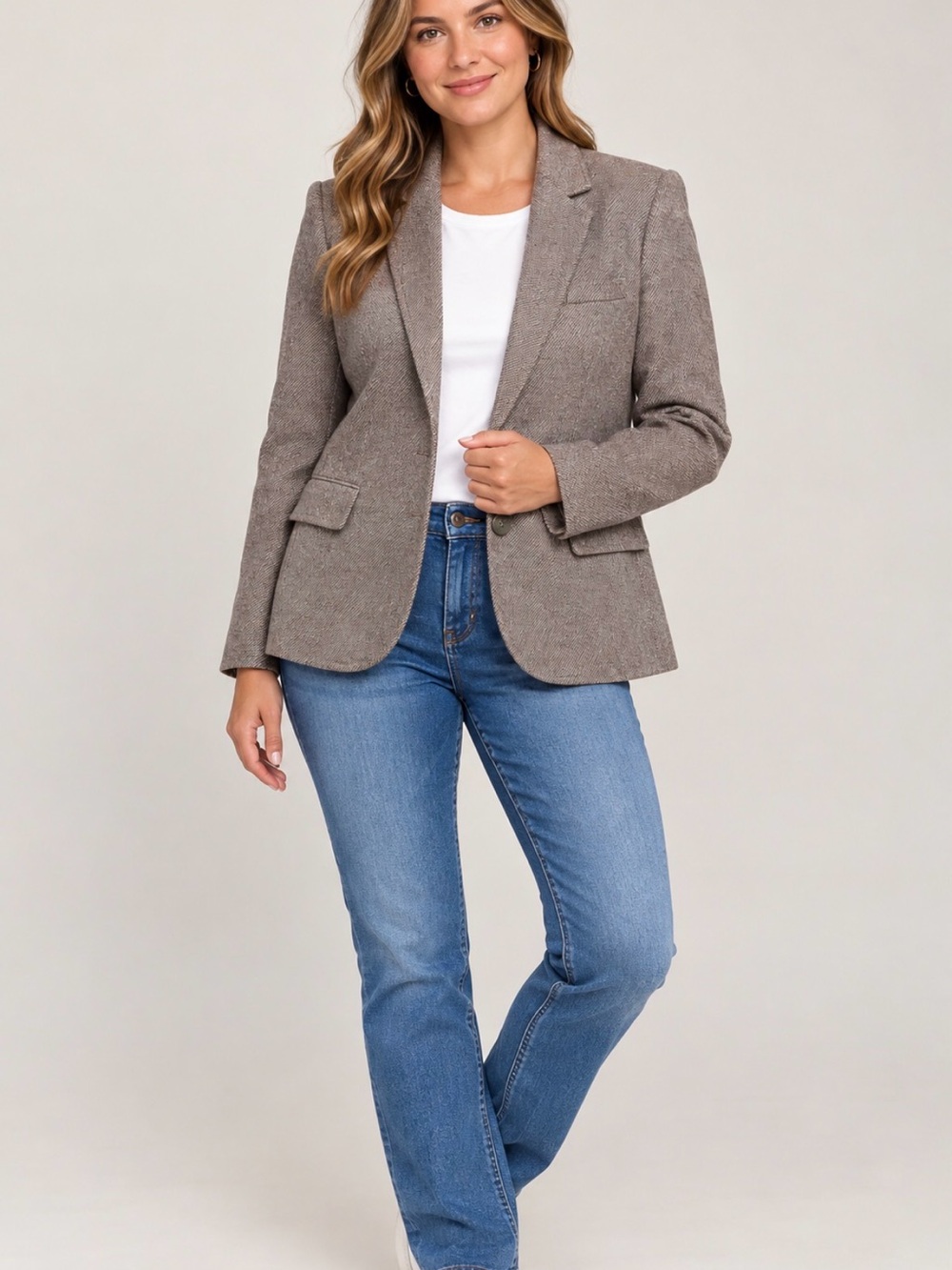 Talbots " Talbots The Katie Fit" Herringbone Tailored Blazer in Taupe NWT